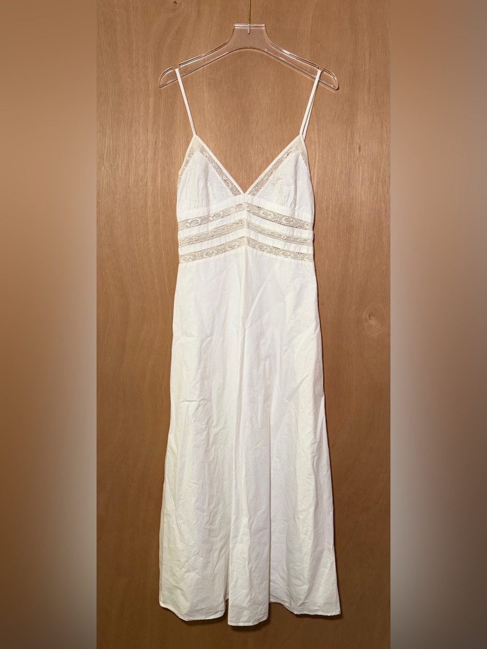 Zara Cream Lace-Trim Slip Dress with Spaghetti Straps